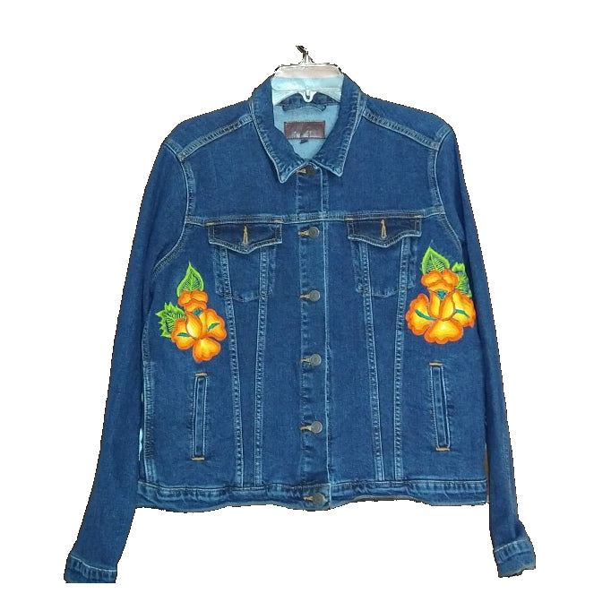 Embroidered Denim Jacket : Orange Flower